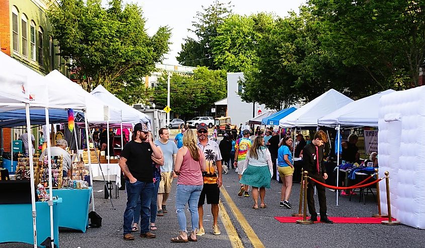 The Pride Fest and outdoor vendors on the street in Milton, Delaware.