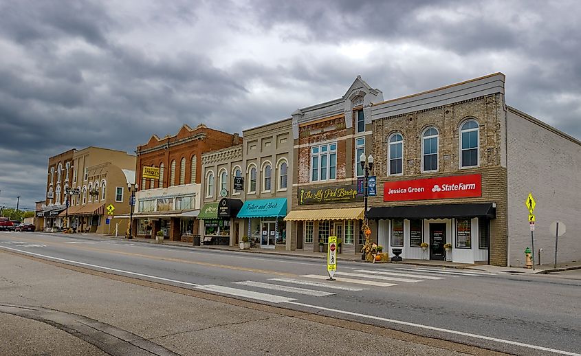 Historical buildings housing local businesses in Sweetwater, Tennessee