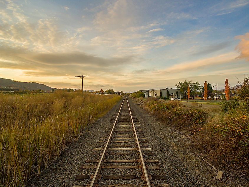 A railroad track in Medford, Oregon