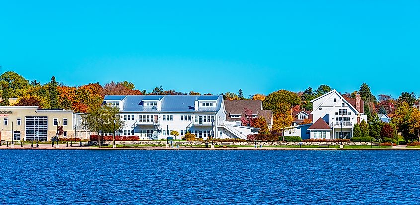 Sturgeon Bay in Door County, Wisconsin, offers scenic views of its town canal, showcasing the charm of the area with its waterways and surrounding landscapes.