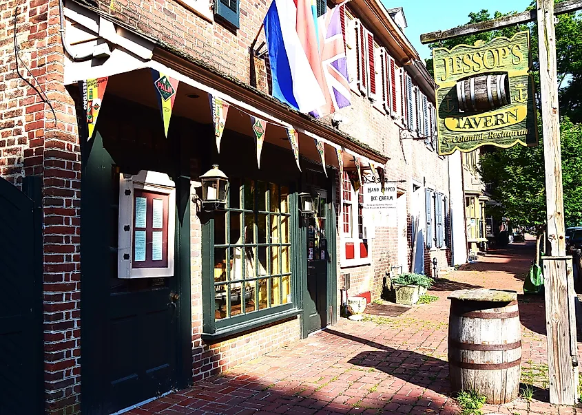 Storefront in historic New Castle, Delaware. (Editorial credit: Lisa Rapko / Shutterstock.com.)