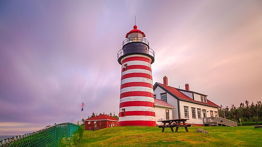 A beautiful view of the West Quoddy Head Light in Lubec, Maine.