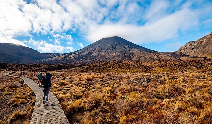 People walking along the Tongariro Alpine Crossing, New Zealand