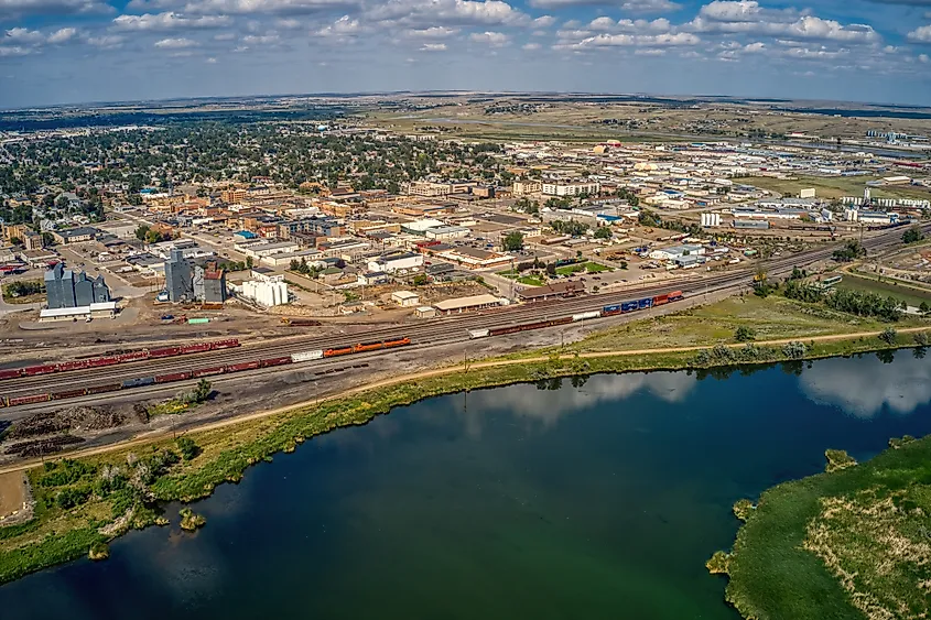 Aerial View of Williston in the Bakken Oil Fields of North Dakota.