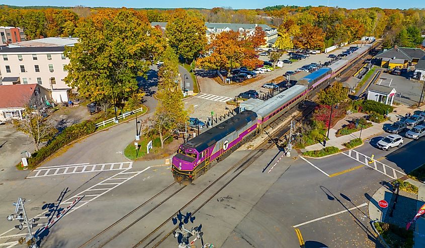 Commuter Rail stops at West Concord depot in town of Concord, Massachusetts