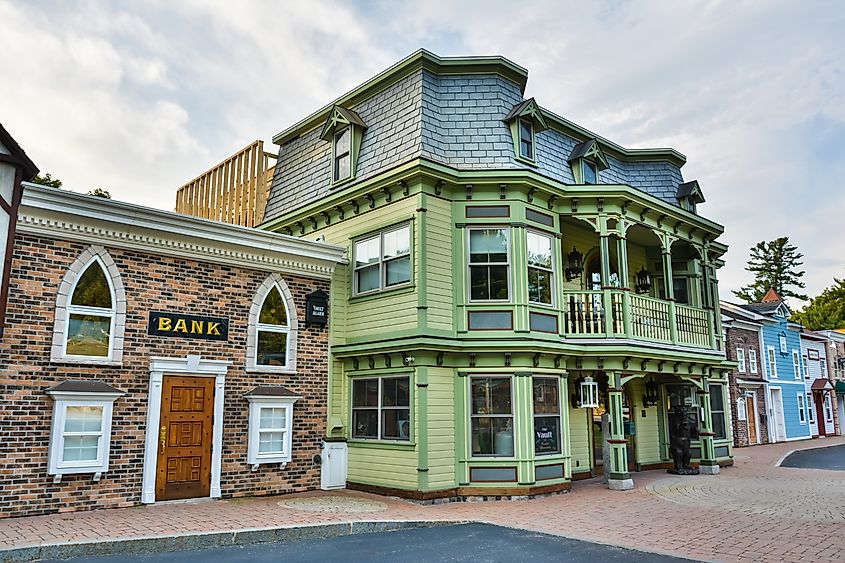 Replica buildings for a themed hotel in North Conway, New Hampshire.