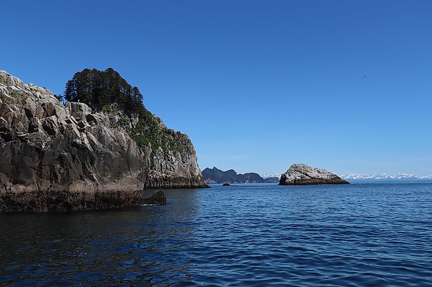 Dramatic sea stacks jutting out of Resurrection Bay.
