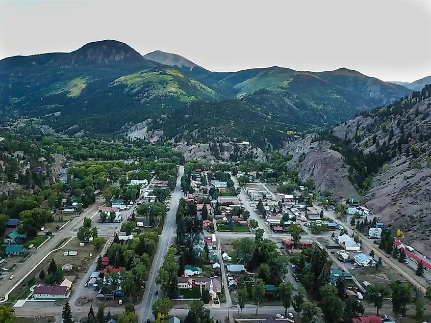 Aerial view of Lake City, Colorado, via 