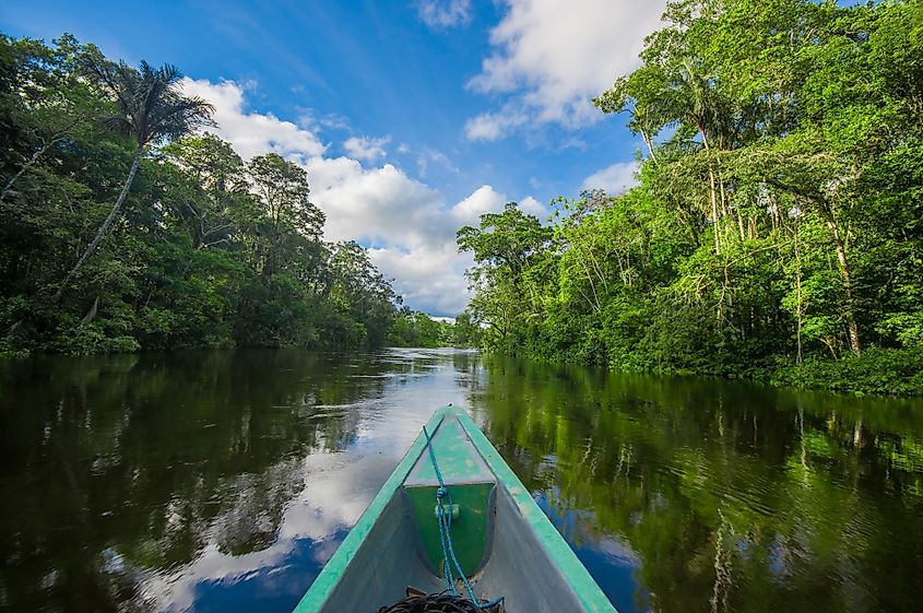 Boating through the Amazon Jungles in Equador.