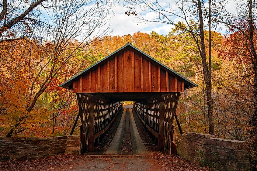 Covered bridge in autumn at Covered Bridge Festival, AL