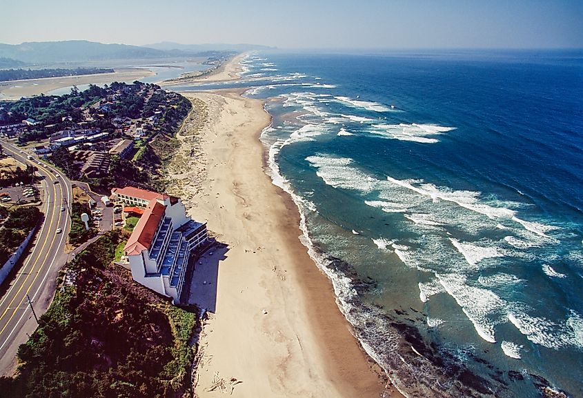 Aerial view of the Lincoln City area in Oregon, USA.