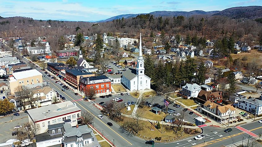 An aerial of Lee, Massachusetts, United States