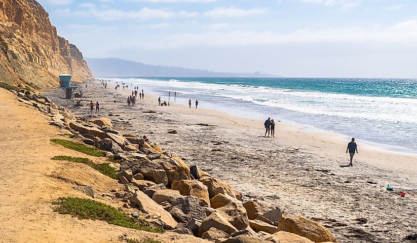 San Diego, California. Torrey Pines State Reserve beach in La Jolla on sunny fall day.