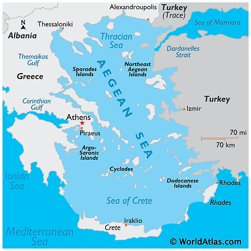 Aegean Sea region, with Aegean Islands, gray political map. An