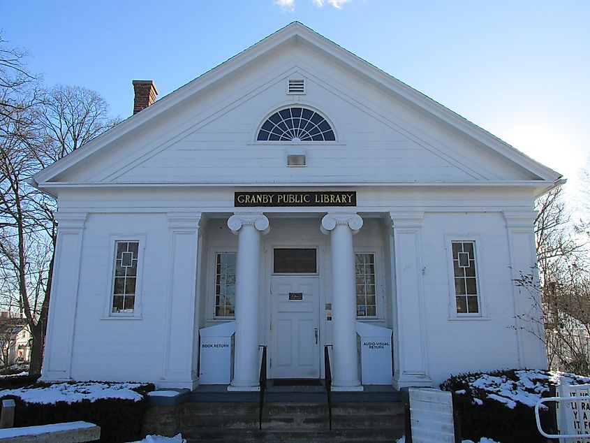 Granby Public Library, Granby Massachusetts. John Phelan, CC BY-SA 3.0 <https://creativecommons.org/licenses/by-sa/3.0>, via Wikimedia Commons https://upload.wikimedia.org/wikipedia/commons/b/b4/Granby_Public_Library%2C_Granby_MA.jpg https://commons.wikimedia.org/wiki/File:Granby_Public_Library,_Granby_MA.jpg