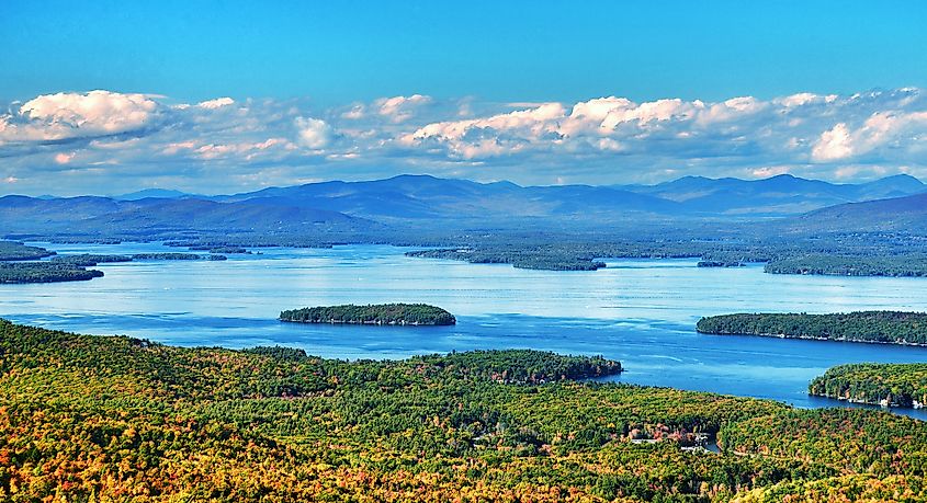 Scenic Lake Winnipesaukee in fall.