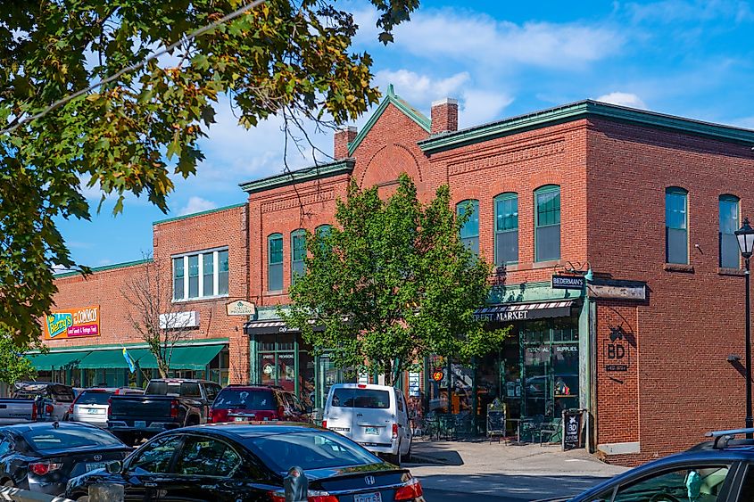 Historic brick along Main Street in Plymouth, New Hampshire.