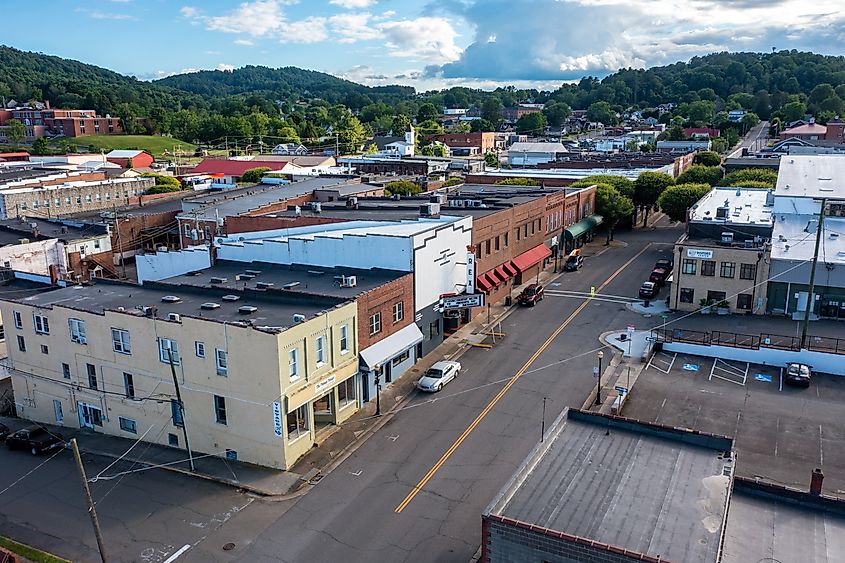 Aerial view of Grayson Street in downtown Galax, Virginia