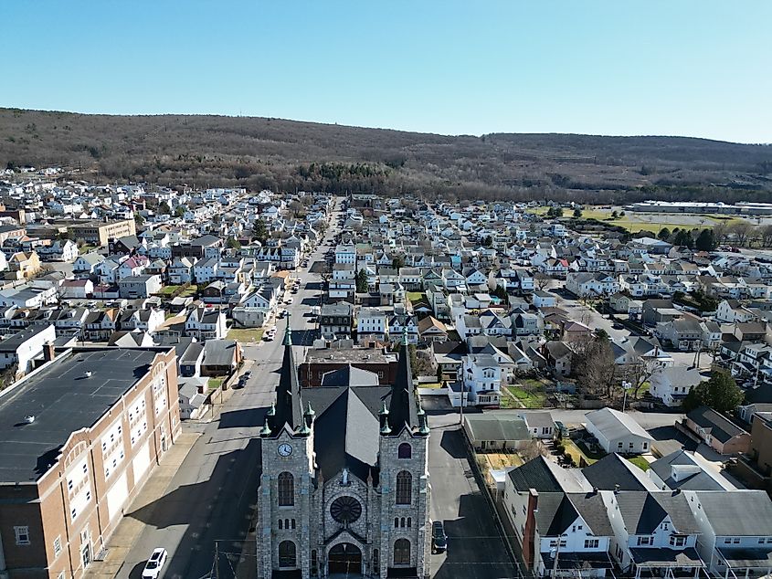 Ariel view of historic Mount Carmel, Pennsylvania.