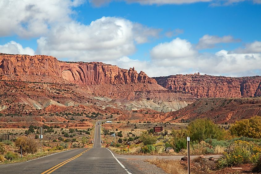 Highway through the Capitol Reef National Park in Utah.