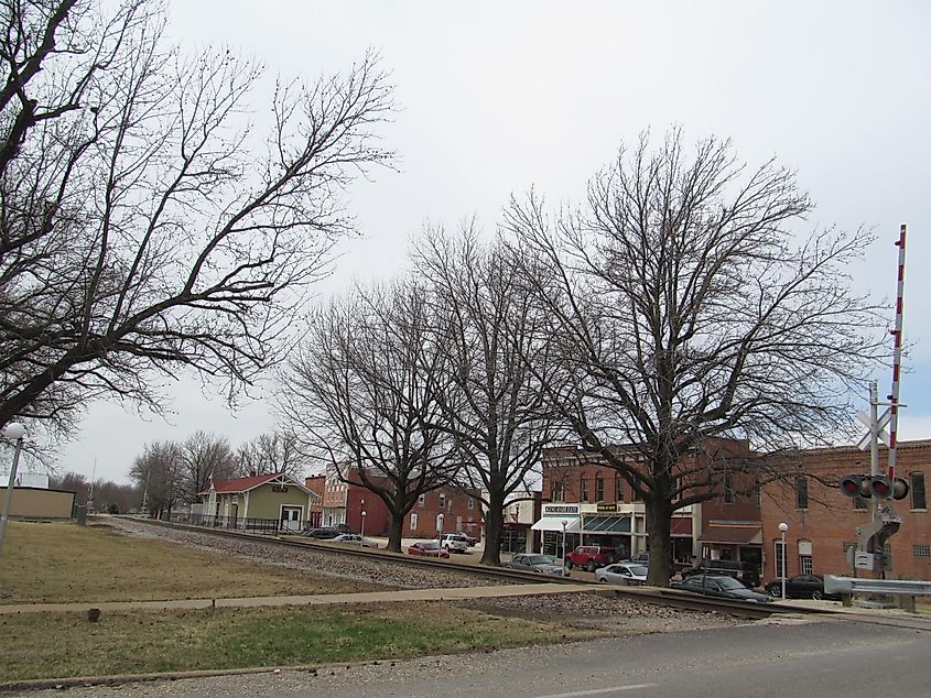 Street view of St. James, Missouri during winter.