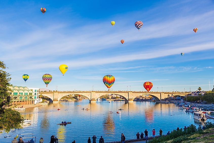Hot air balloons at Lake Havasu City, Arizona.