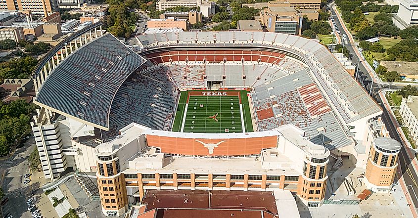 Darrell K Royal-Texas Memorial Stadium in Austin. Editorial credit: 4kclips / Shutterstock.com