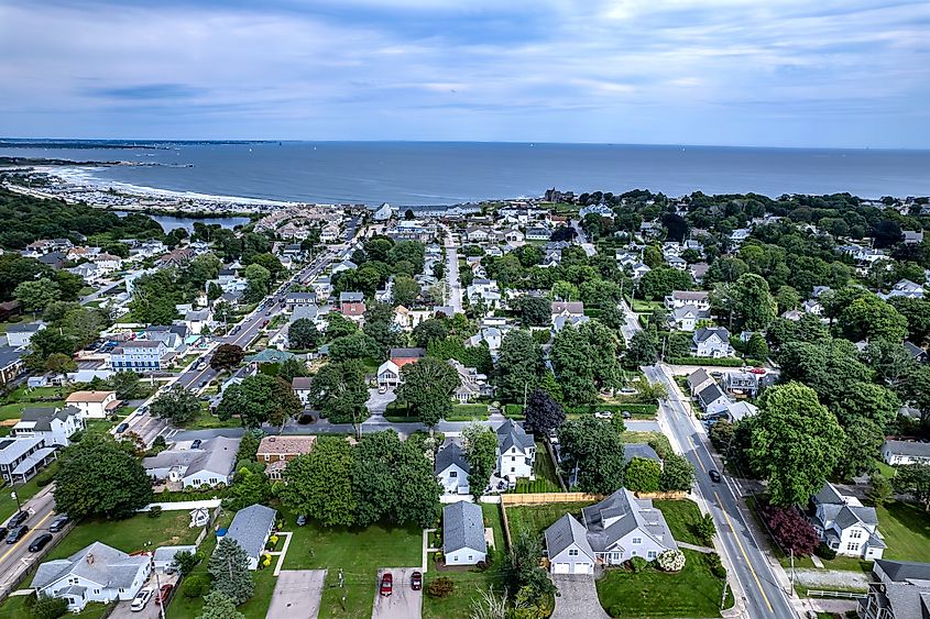 Aerial view of Narragansett, Rhode Island, in summer.