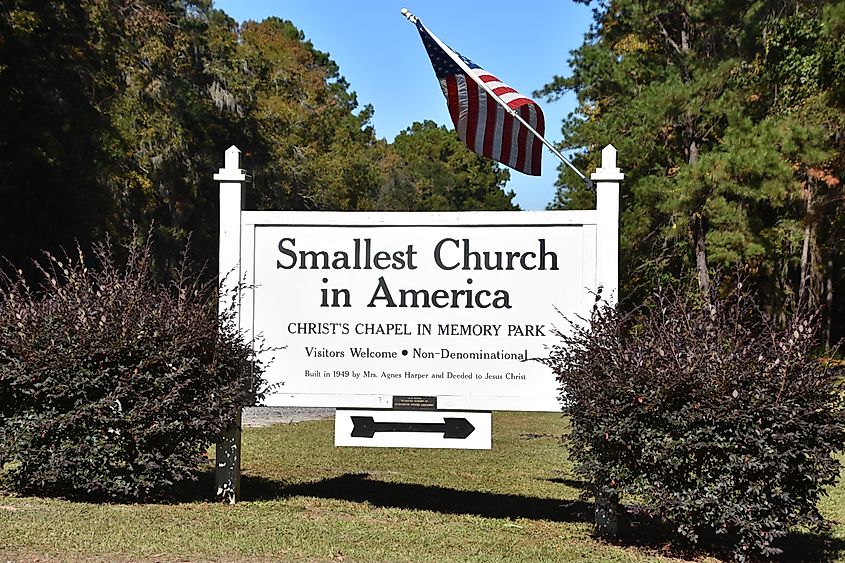 TOWNSEND, GA - NOV 30: The Smallest Church in America (Memory Park Christ Chapel) in Townsend, Georgia, as seen on Nov 30, 2019.