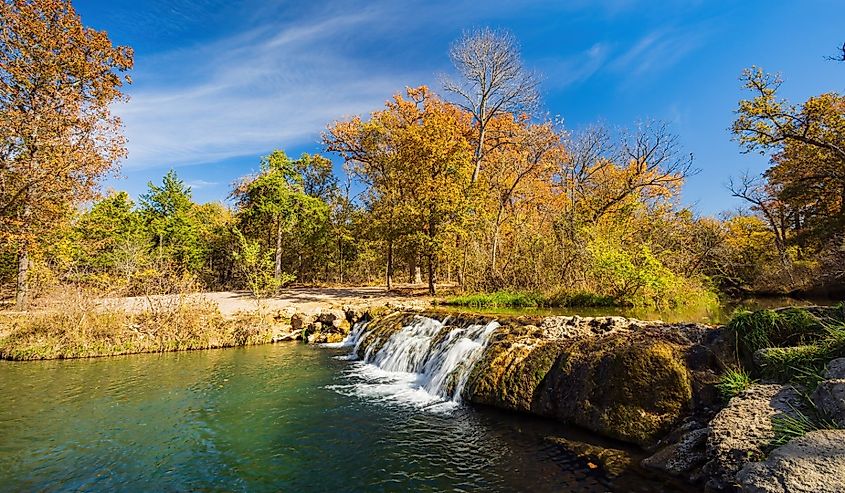 Sunny view of the Little Niagara Falls of Chickasaw National Recreation Area at Oklahoma