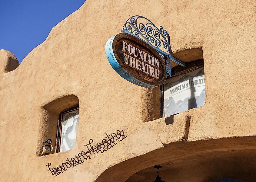 Sign outside the Fountain Theatre in Mesilla, New Mexico.