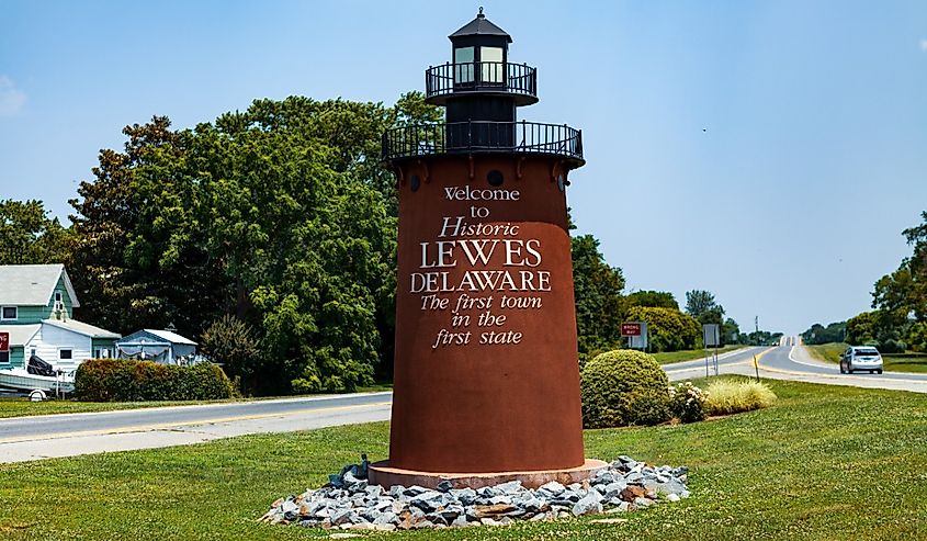 The Welcome to Lewes Lighthouse sign at the town’s entrance.