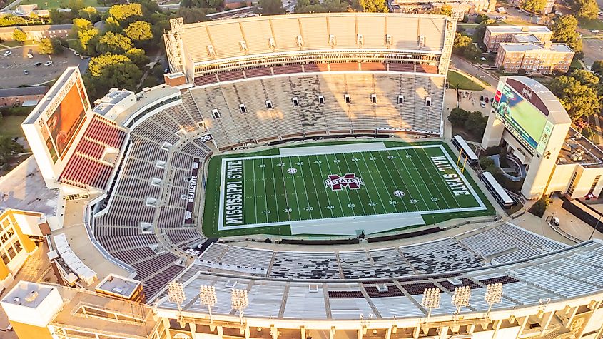 Davis Wade Stadium, home of the Mississippi State Bulldogs football team. Editorial credit: Chad Robertson Media / Shutterstock.com