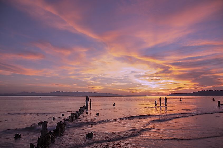 Beautiful sunset over the Puget Sound Picnic, Point Park, Lynnwood, Washington