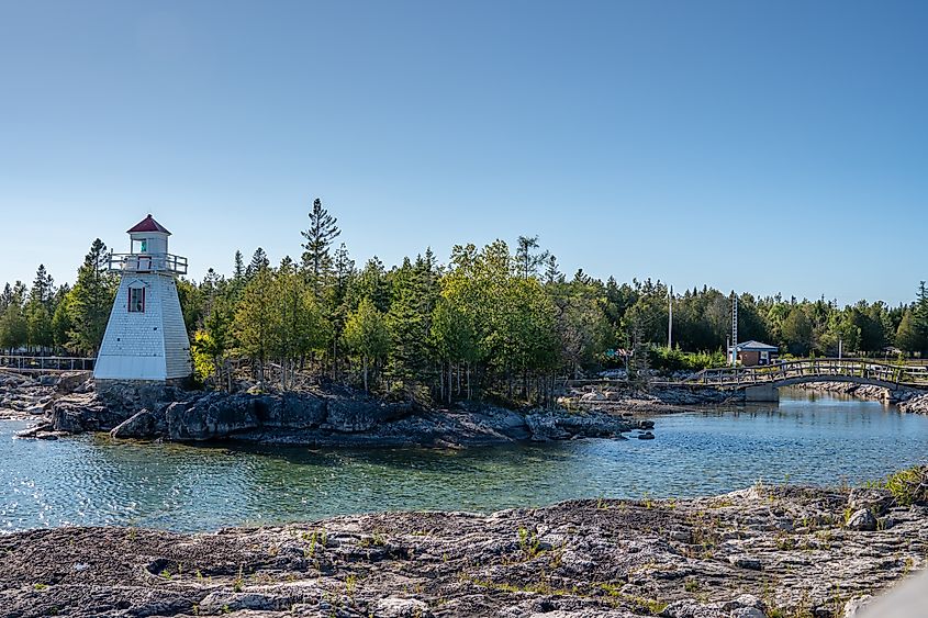 South Baymouth Range Front Lighthouse, located on Manitoulin Island, Ontario, Canada, stands as a maritime sentinel, guiding ships with historical significance.
