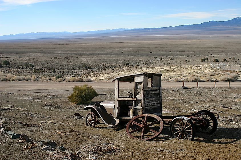 Ruins of old truck and mining building at Berlin, Nevada