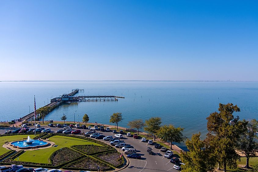 Aerial view of the Fairhope pier in Alabama.