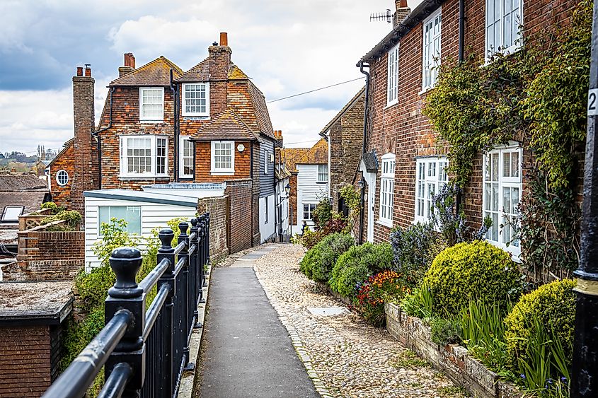 Street view of Rye, an English town near the coast in East Sussex, UK