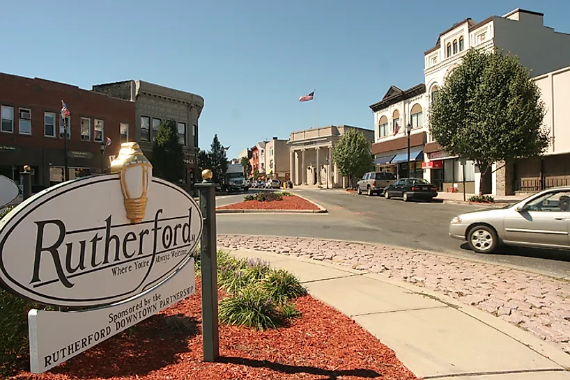 The ‘Welcome to Rutherford’ sign.