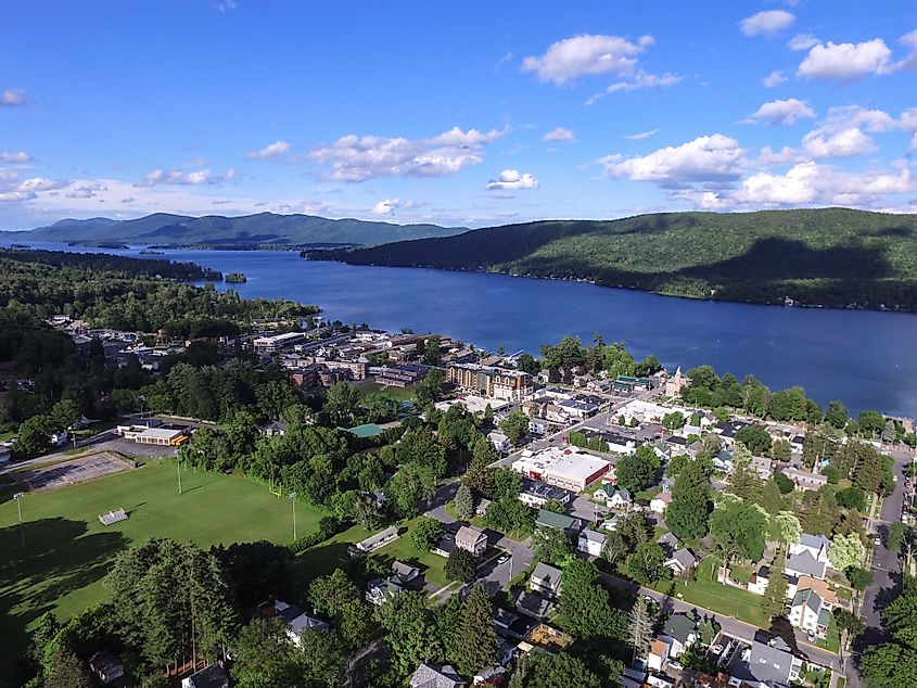 Aerial view of Lake George in New York.