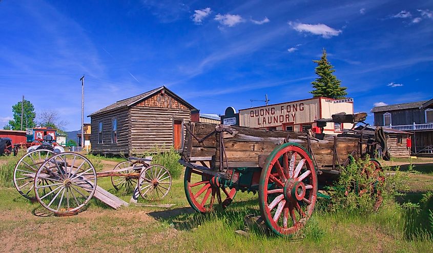 Horse-drawn wagons at the World Museum Of Mining, Butte, Montana.