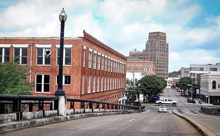 Downtown street in Meridian, Mississippi.