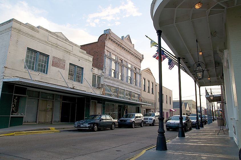 The Main Street in downtown Thibodaux, Louisiana.