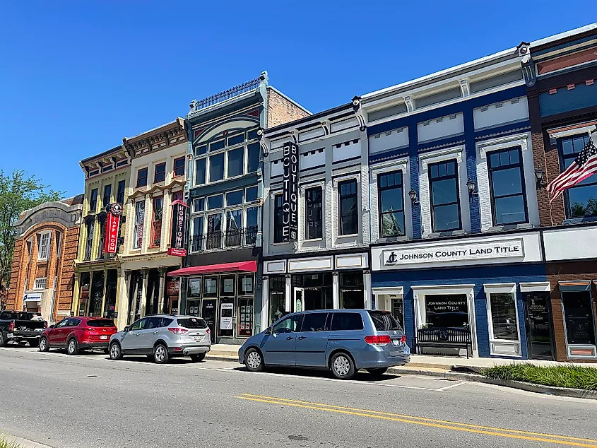 Downtown street in Franklin, Indiana.