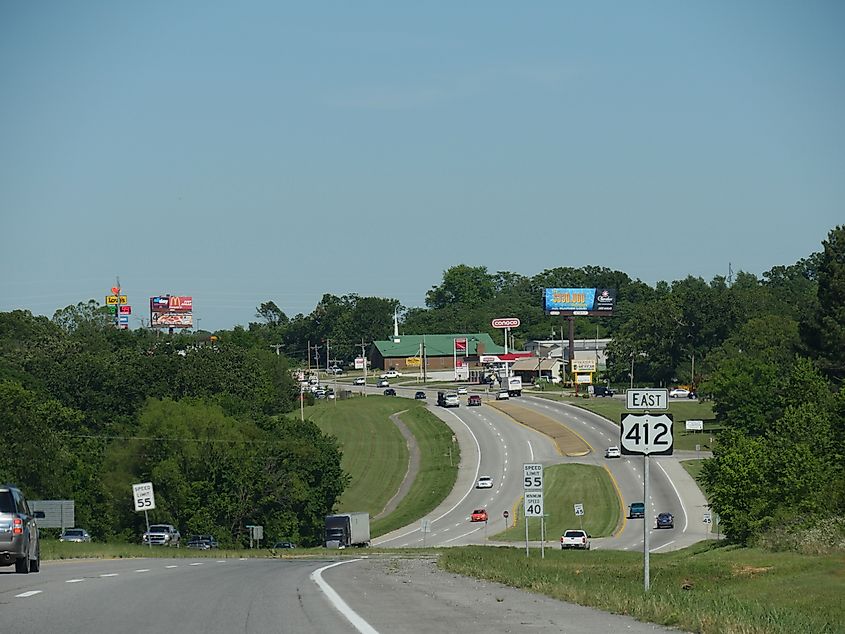 Highway through the town of Siloam Springs.