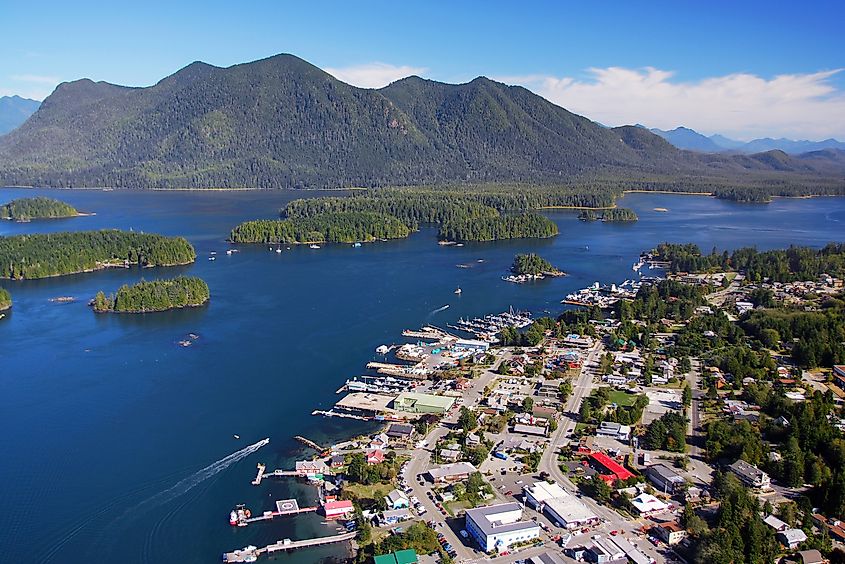 Aerial of Tofino, Vancouver Island, British Columbia, Canada.