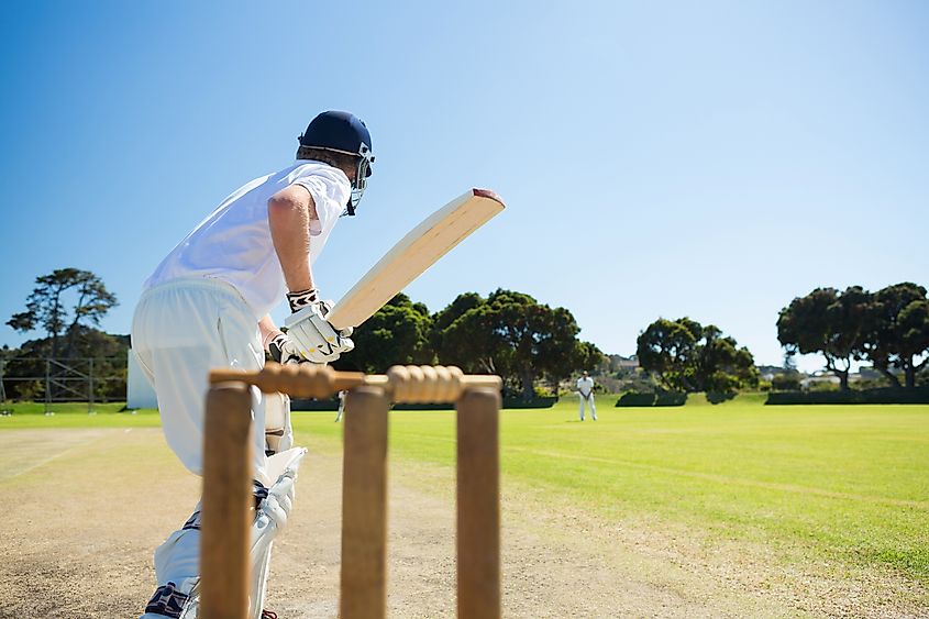 Side view of cricket player.