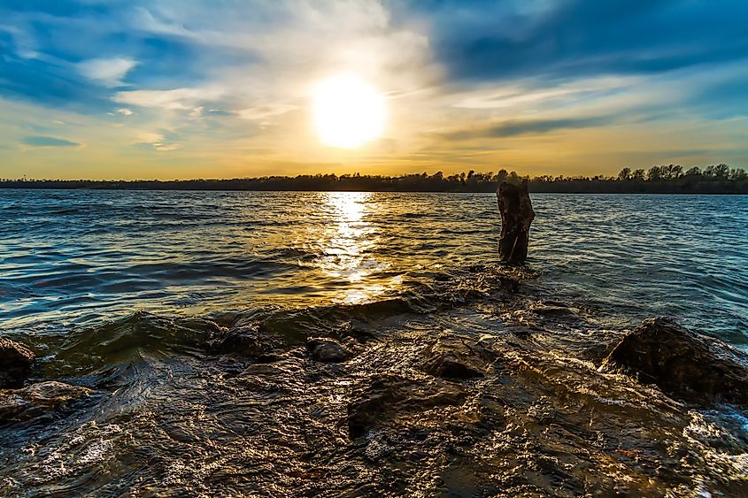 Sunset view in Lake Jacomo in Missouri.