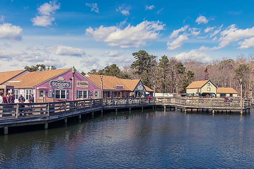 Quaint waterfront shops in the town of Smithville, New Jersey