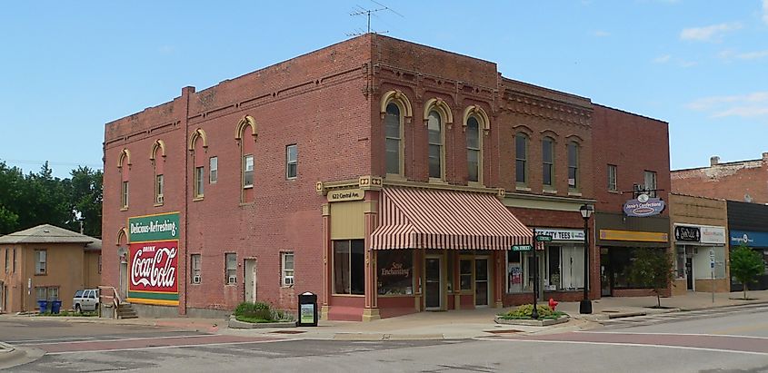 Downtown Nebraska City, Nebraska: northeast corner of Central Avenue and 7th Street. 